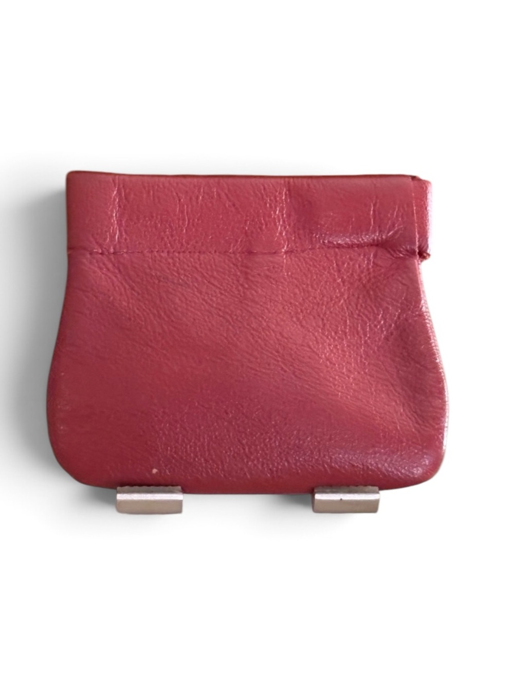Soft Red Leather Vintage Squeeze Open Coin Pouch/ Key Fob